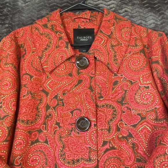 Talbots Paisley Print Button Front Jacket Blazer Red/Brown Womens size XL - Picture 3 of 8